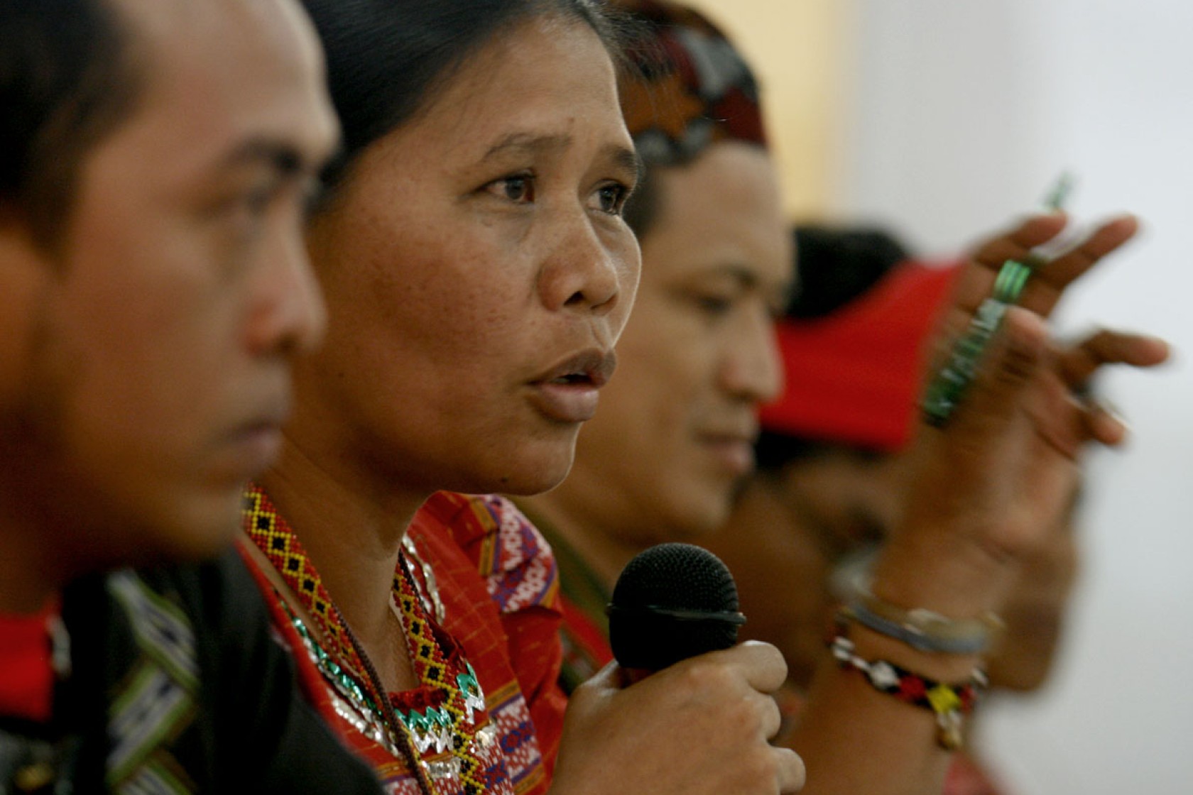 Norma Capuyan, vice chair of Apo Sandawa Lumadnong Panaghiusa sa Cotabato (ASLPC), says in the press conference Friday, February 27, 2009 there is need to strengthen the ranks of indigenous peoples in Mindanao to be able to defend their ancestral domains. Capuyan is among of the 200 indigenous peoples who gathered in Davao City for the first assembly of the Kusog sa Katawhang Lumad sa Mindanao(Kalumaran), an umbrella organization of indigenous peoples groups in Mindanao, in Davao City on February 27 to March 2. AKP Images/  Keith Bacongco