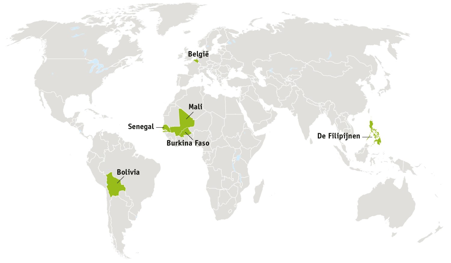 Overzicht landen waar Solidagro actief is.