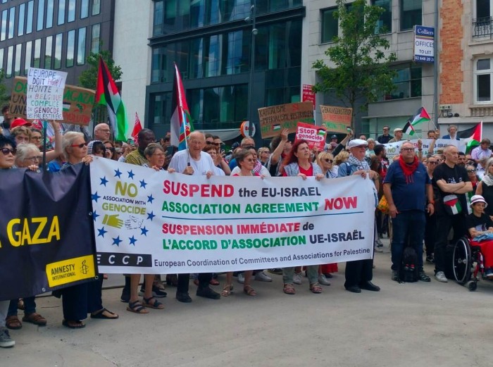 Het protest van 15 juli bij het Europees Parlement in Brussel